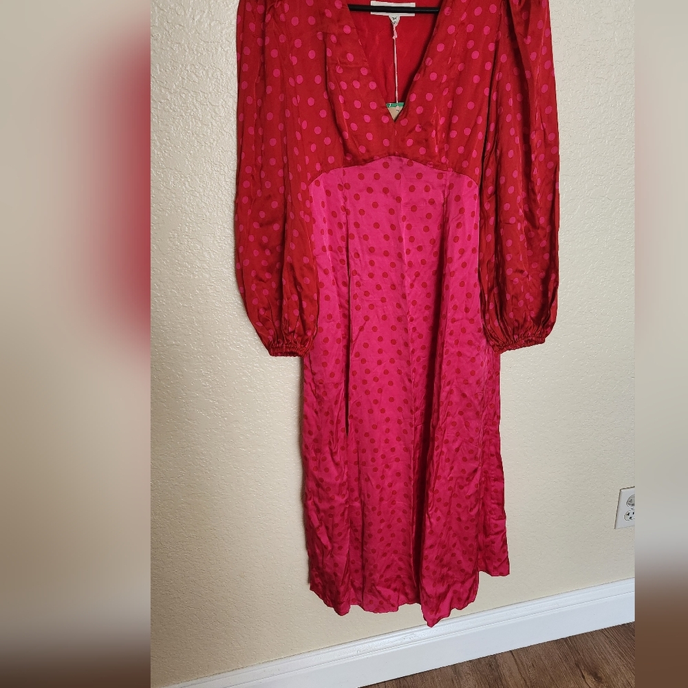 NWT Boden Red and Pink Polka Dot Midi Dress Size 4P - Picture 4 of 9